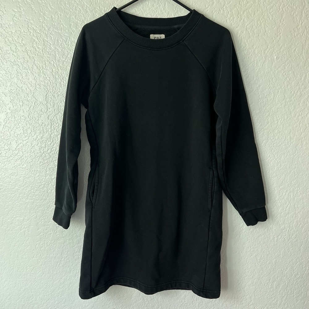 Pact Sweatshirt Dress Size Small Black Pockets Casual Comfy Organic Cotton Blend